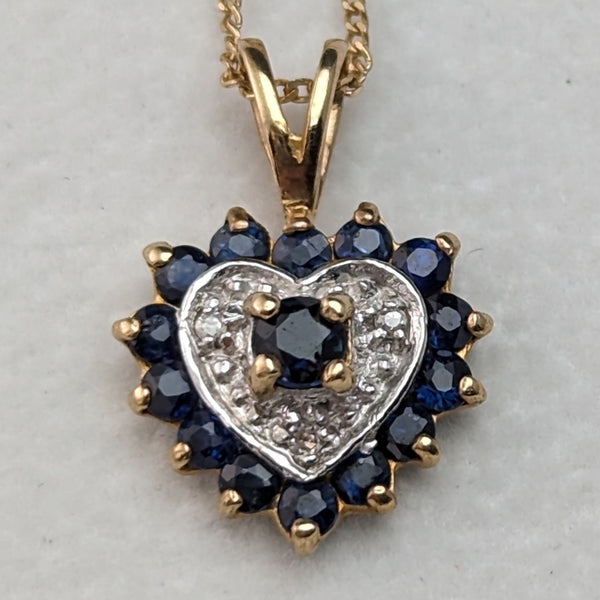 British Vintage Jewelry K9 Gold & Sapphire Heart Pendant Necklace
