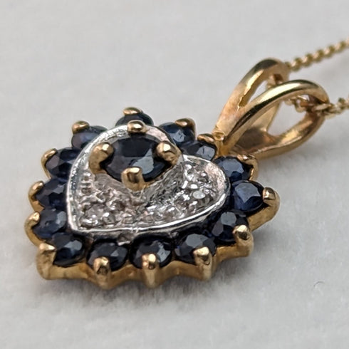 英国ヴィンテージジュエリー K9ゴールド&サファイア ハート型ペンダント ネックレス