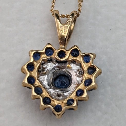 英国ヴィンテージジュエリー K9ゴールド&サファイア ハート型ペンダント ネックレス