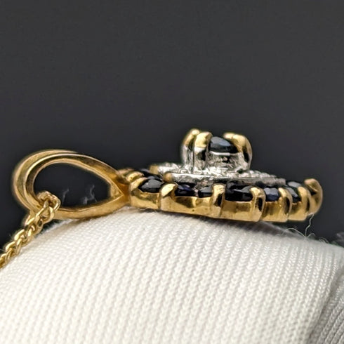 英国ヴィンテージジュエリー K9ゴールド&サファイア ハート型ペンダント ネックレス