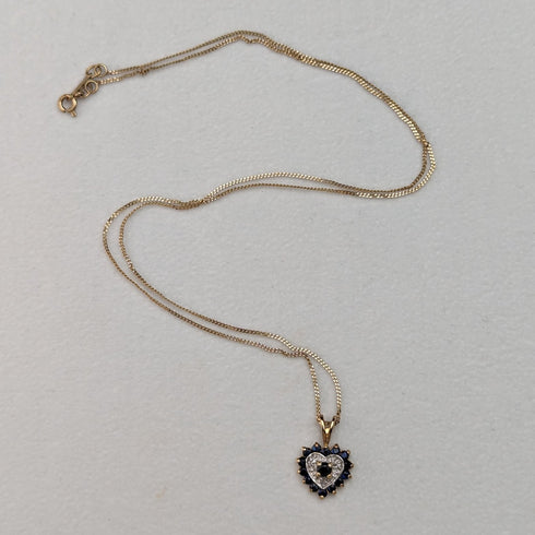 英国ヴィンテージジュエリー K9ゴールド&サファイア ハート型ペンダント ネックレス