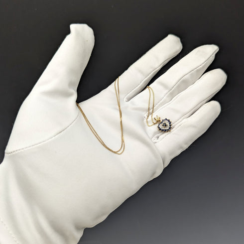 英国ヴィンテージジュエリー K9ゴールド&サファイア ハート型ペンダント ネックレス