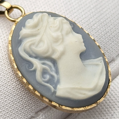 英国ヴィンテージジュエリー K9ゴールド&カメオ ペンダント ネックレス ピアスセット