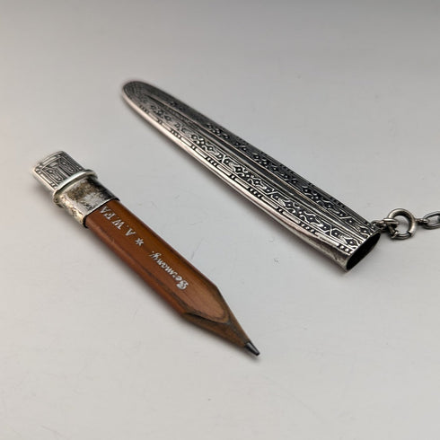 19世紀後半 米国アンティーク 純銀製シャトレーン ボトル、メモ、ペンシル