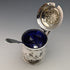 1905 British Antique Sterling Silver & Bluegrass Mustard Pot & Spoon Harrison Brothers