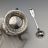 1905 British Antique Sterling Silver & Bluegrass Mustard Pot & Spoon Harrison Brothers