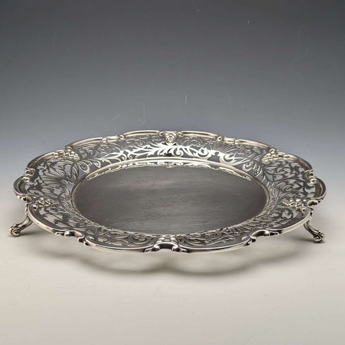 1905年 英国アンティーク 純銀製 ピアス装飾サルヴァ 直径26cm 484g William Mammatt