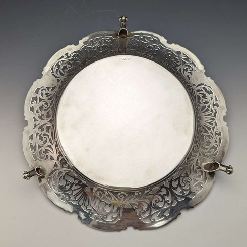 1905年 英国アンティーク 純銀製 ピアス装飾サルヴァ 直径26cm 484g William Mammatt