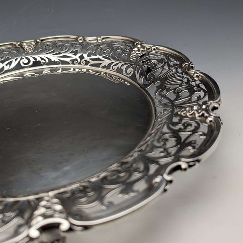 1905年 英国アンティーク 純銀製 ピアス装飾サルヴァ 直径26cm 484g William Mammatt
