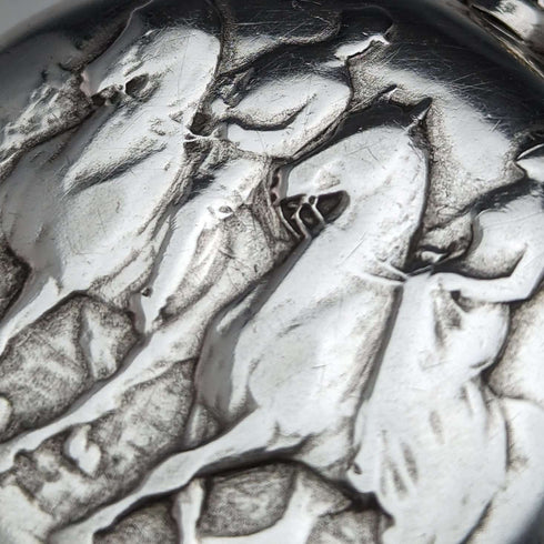 1904年頃 アンティーク ロンジン 懐中時計 馬彫刻 銀側オープンフェース 動作良好