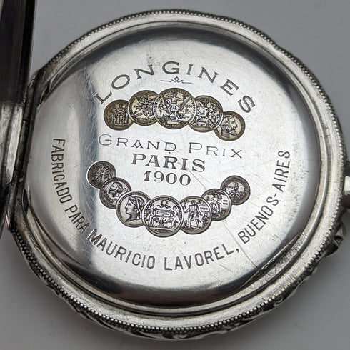 1904年頃 アンティーク ロンジン 懐中時計 馬彫刻 銀側オープンフェース 動作良好