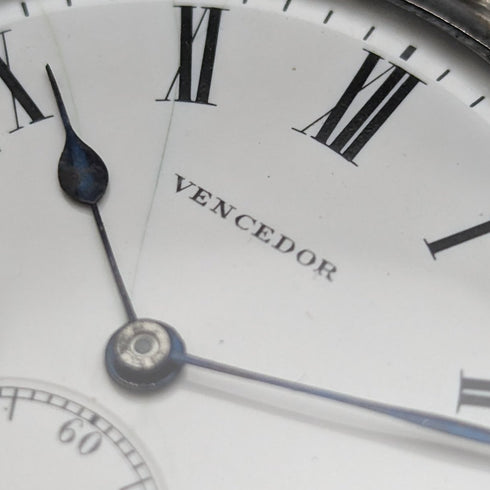 Early 20th century Antique Swiss Vencedor pocket watch Butterfly engraving silver side case Works well