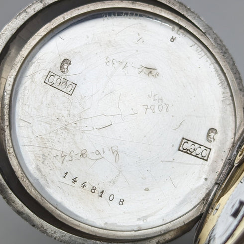 Around 1910 Antique Longines pocket watch Embossed female sculpture Silver side hunter Works well