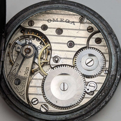1923年頃 アンティーク オメガ 懐中時計 ガンメタル ハンターケース 動作良好