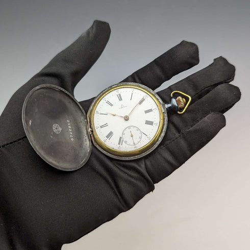 1923年頃 アンティーク オメガ 懐中時計 ガンメタル ハンターケース 動作良好