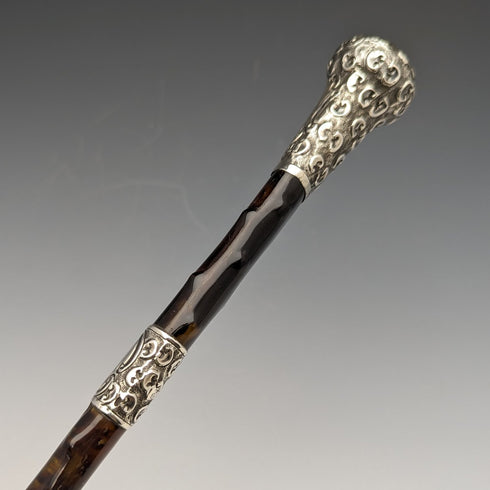 1905年 英国アンティーク 紳士用アンブレラ 純銀&べっ甲風樹脂ハンドル 86cm S.FOX&Co.