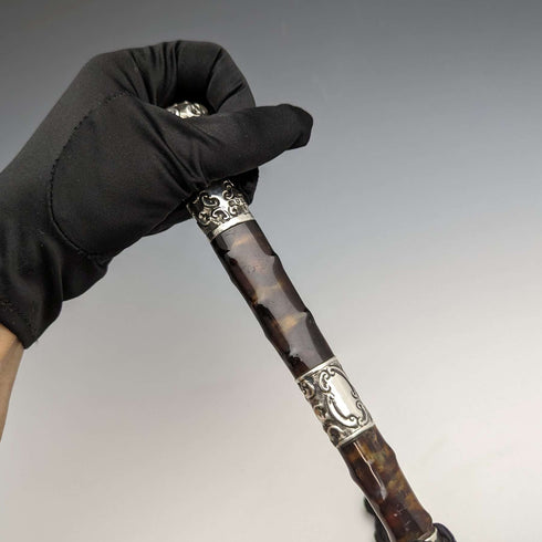 1905年 英国アンティーク 紳士用アンブレラ 純銀&べっ甲風樹脂ハンドル 86cm S.FOX&Co.