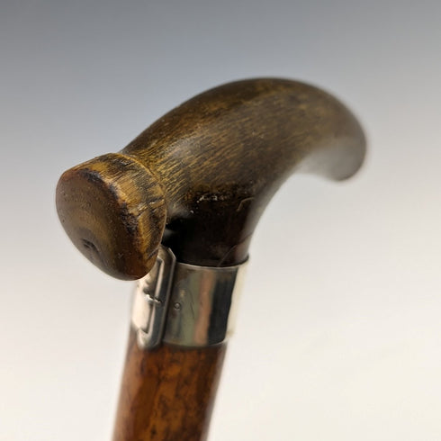 1895年 英国アンティーク 紳士用ステッキ 軽量マラッカ藤 ホーンクラッチハンドル 81cm