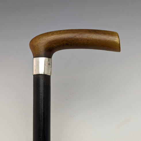 1901年英国アンティーク ステッキ 杖 純銀装飾 ホーンL字ハンドル 81cm