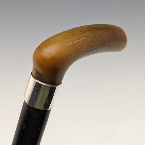 1901年英国アンティーク ステッキ 杖 純銀装飾 ホーンL字ハンドル 81cm