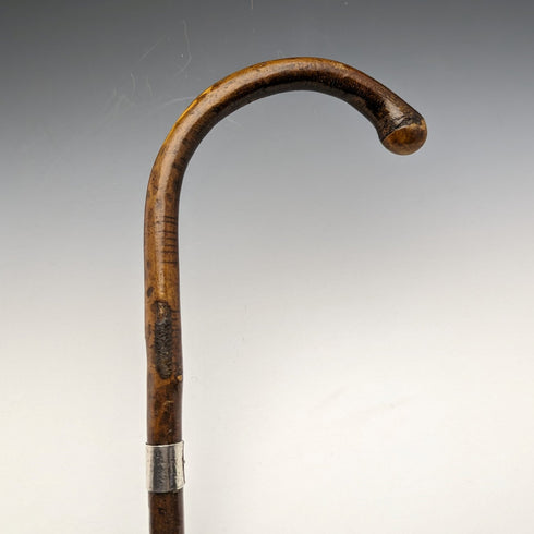 1919年 英国アンティーク 紳士用ステッキ 杖 純銀装飾 曲がりハンドル 88cm