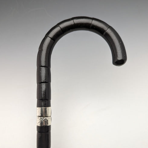 1915年 英国アンティーク 紳士用 ステッキ 杖 純銀装飾 曲がりハンドル 87cm