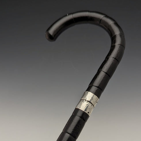 1915年 英国アンティーク 紳士用 ステッキ 杖 純銀装飾 曲がりハンドル 87cm