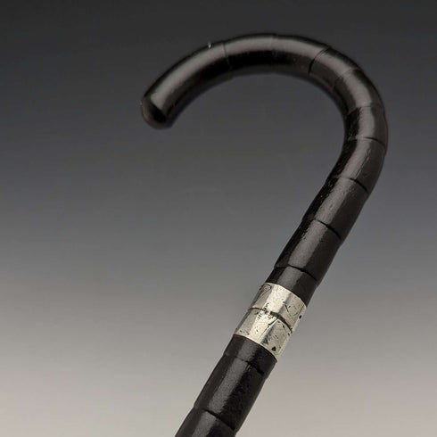 1915年 英国アンティーク 紳士用 ステッキ 杖 純銀装飾 曲がりハンドル 87cm