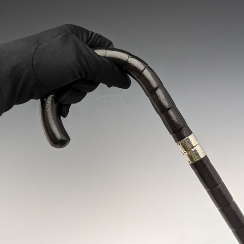 1915年 英国アンティーク 紳士用 ステッキ 杖 純銀装飾 曲がりハンドル 87cm