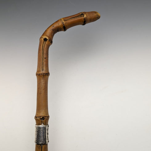 1897年 英国アンティーク 紳士用 バンブーステッキ 杖 純銀装飾 85cm