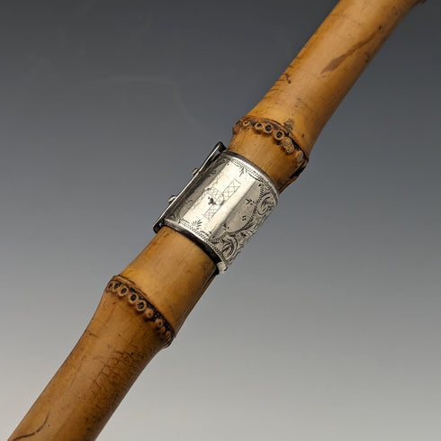 1897年 英国アンティーク 紳士用 バンブーステッキ 杖 純銀装飾 85cm