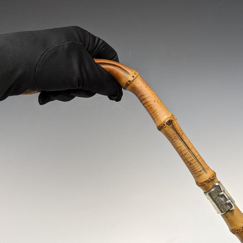 1897年 英国アンティーク 紳士用 バンブーステッキ 杖 純銀装飾 85cm