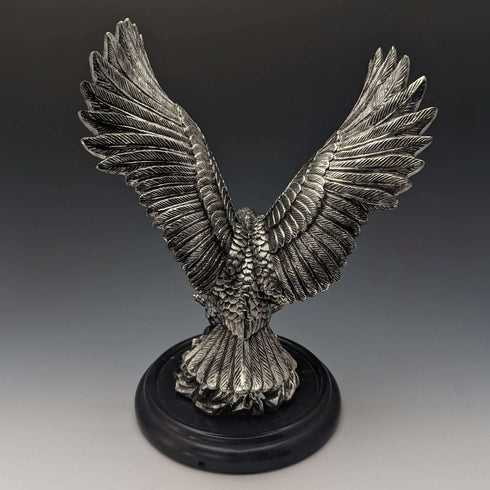 Vintage Silver Color Eagle Figurine Wooden Base