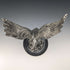 Vintage Silver Color Eagle Figurine Wooden Base