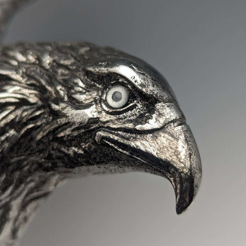 Vintage Silver Color Eagle Figurine Wooden Base