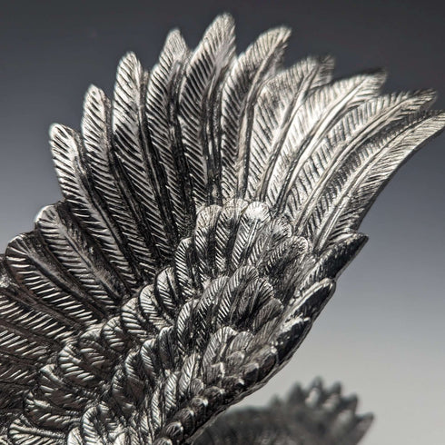 Vintage Silver Color Eagle Figurine Wooden Base