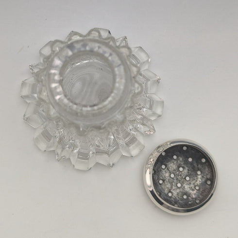 1906 British Antique Cut Glass Condiment Condiment Sterling Silver Lid WW Harrison