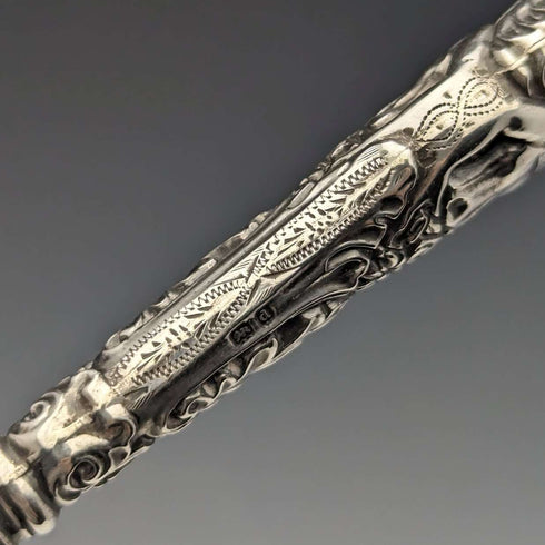 1903年 英国アンティーク 純銀ハンドル シューホーン ボタンフックx2セット Crisford & Norris