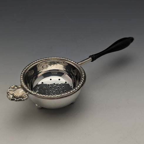 British Vintage Silver Plated Tea Strainer with Wooden Handle