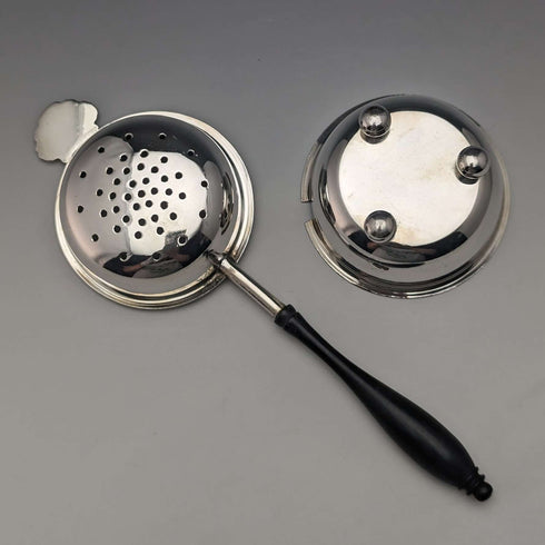 British Vintage Silver Plated Tea Strainer with Wooden Handle