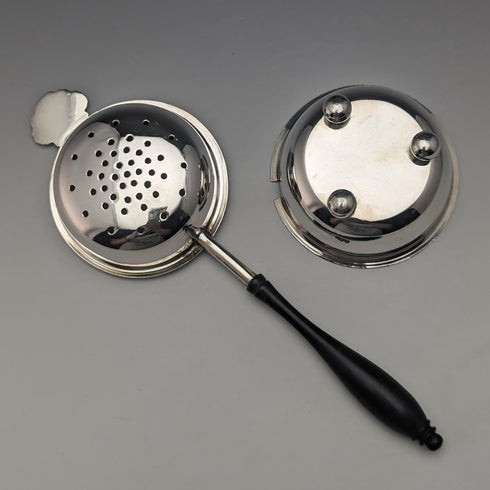 British Vintage Silver Plated Tea Strainer with Wooden Handle