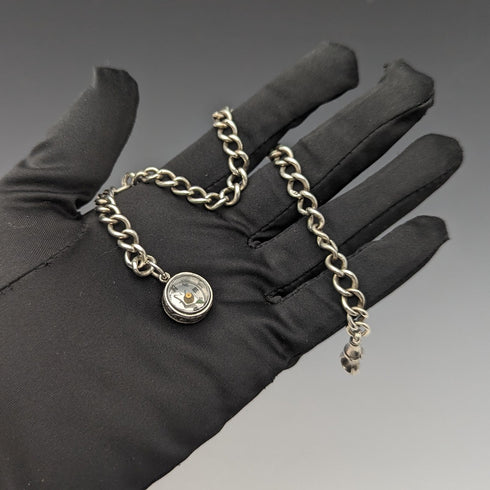 1890年頃 英国アンティーク 純銀製アルバートチェーン 25g 純銀コンパスフォブ