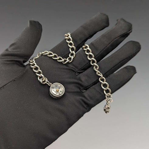 1890年頃 英国アンティーク 純銀製アルバートチェーン 25g 純銀コンパスフォブ