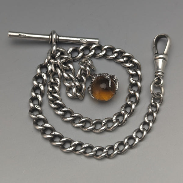 約 1925 年英國古董純銀阿爾伯特鏈 25 克爪子和碗扣