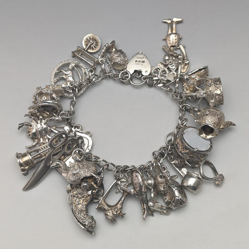 British vintage silver charm bracelet 100g
