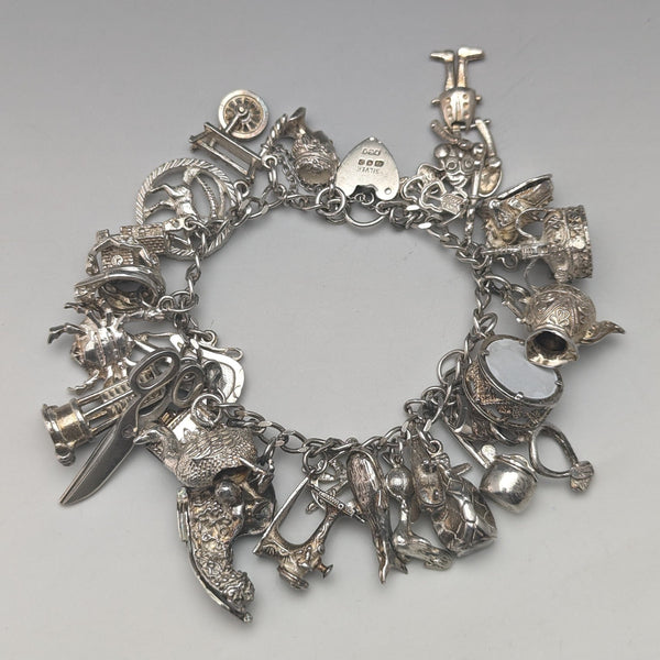 British vintage silver charm bracelet 100g