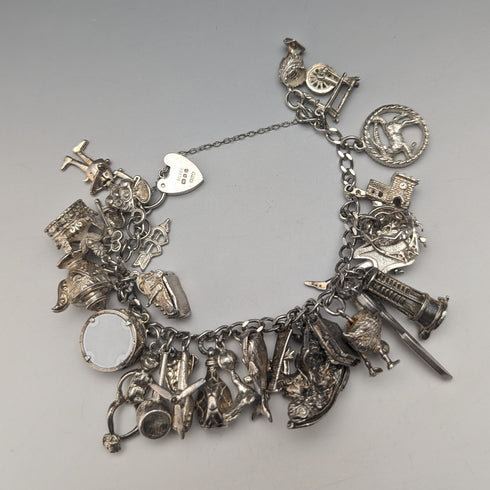 British vintage silver charm bracelet 100g