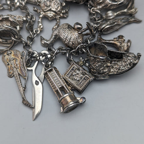 British vintage silver charm bracelet 100g