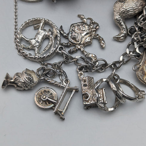 British vintage silver charm bracelet 100g