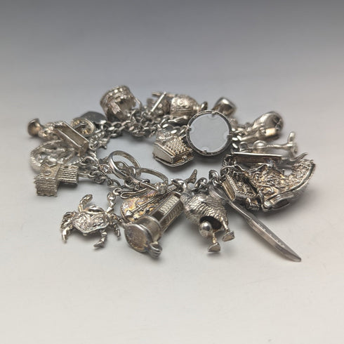 British vintage silver charm bracelet 100g